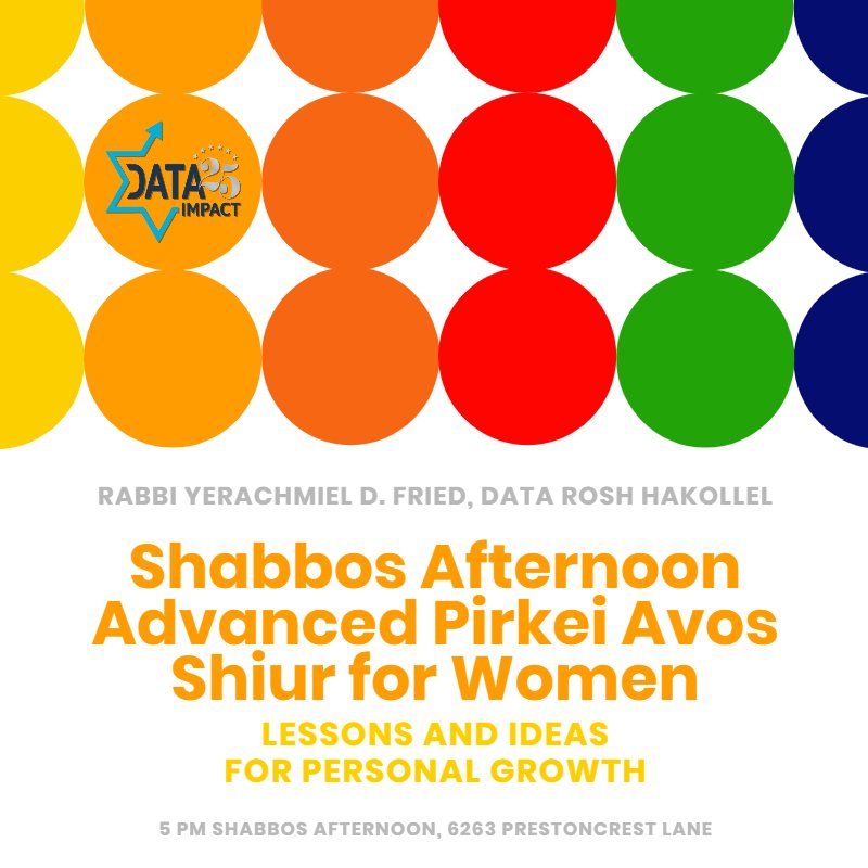 Shabbos Afternoon Advanced Pirkei Avos Shiur for Women 1