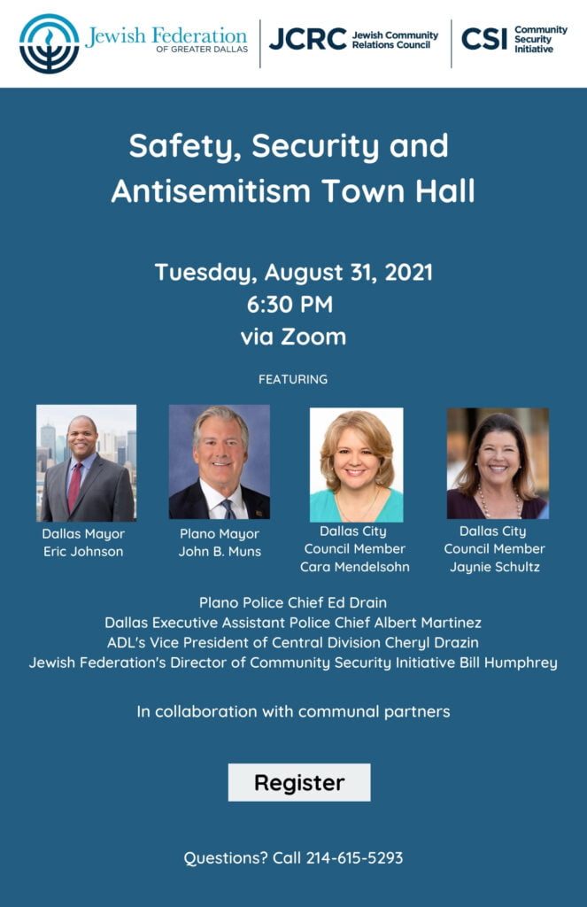 Town Hall on Safety, Security and Antisemitism: August 31, 6:30 pm via Zoom