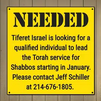 Rabbi Needed: To Lein Torah & Deliver Drasha