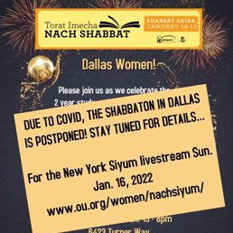 Dallas Shabbaton Postponed