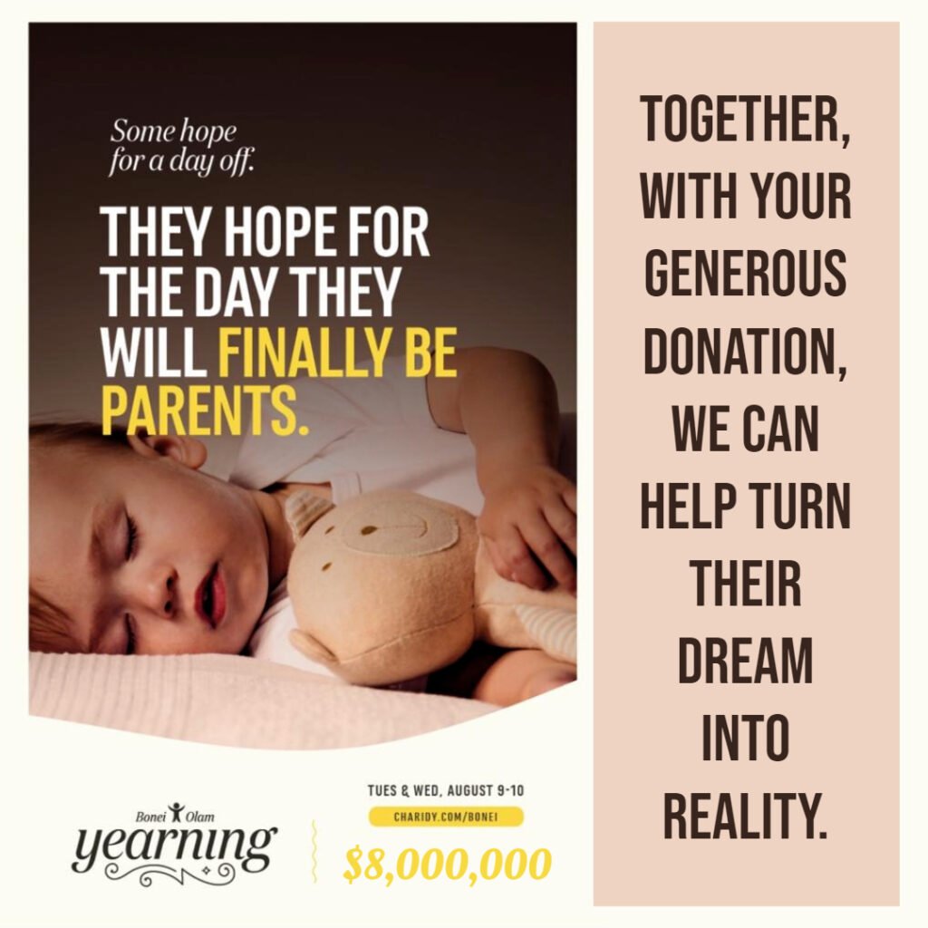 Bonei Olam: Hopeful Parents Yearn for a Child. Annual Campaign - Please Give Generously.