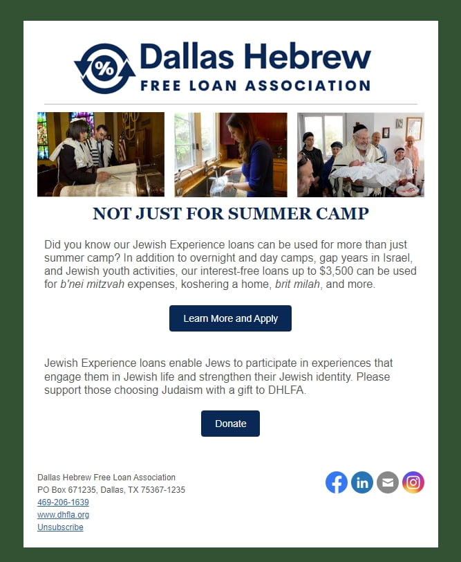 Dallas Hebrew Free Loan Association: Not Just for Summer Camp
