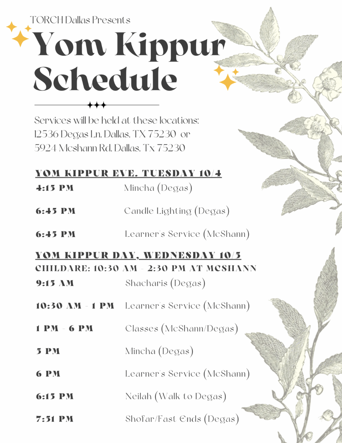 Torch Dallas Presents Yom Kippur 2022 2024