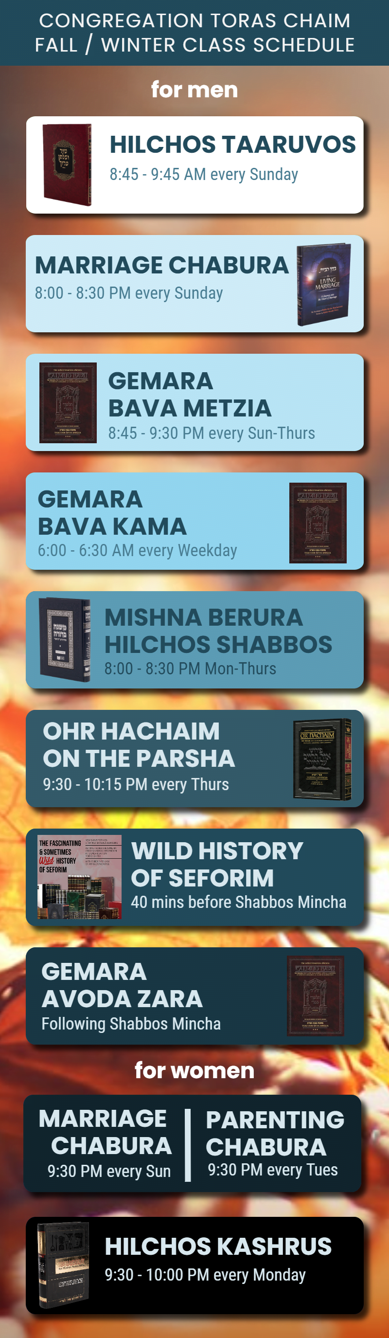 Congregation Toras Chaim Fall / Winter Class Schedule 1