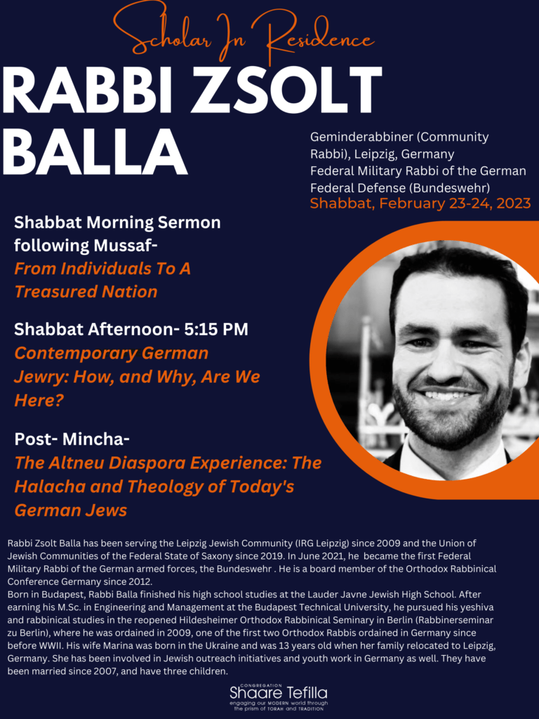 Shaare Tefilla Presents: Scholar in Residence - Rabbi Zsolt Balla