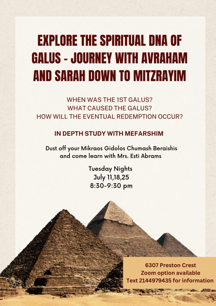 Chumash Class for Women with Mrs. Esti Abrams - Spiritual DNA of Galus 1 Chumash Class for Women with Mrs. Esti Abrams - Spiritual DNA of Galus