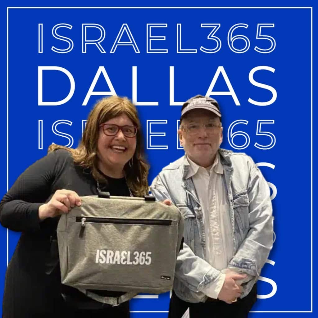 Photo: Courtesy Israel365
In March 2023, Israel365’s Sharon Michaels met Mike Isley, founder and president of Texans for Israel, at HaYovel’s Rally for the Heartland, which supports farmers in Judea and Samaria.