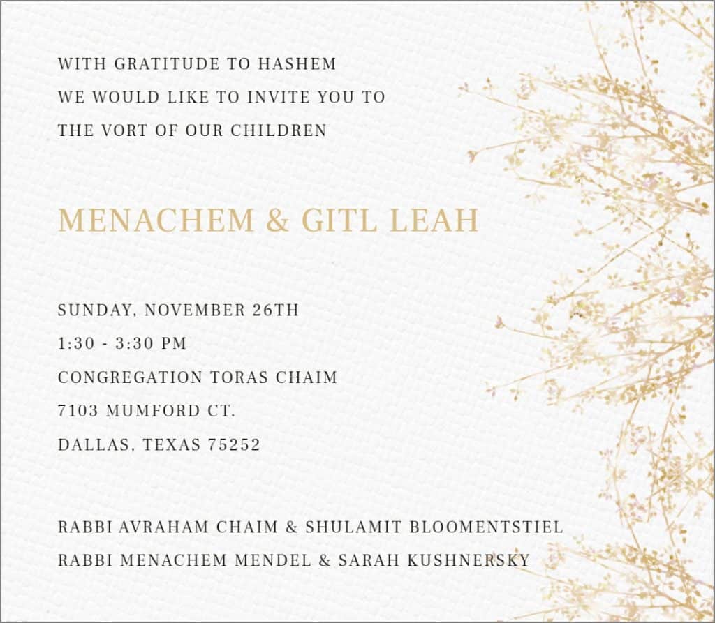Mazel Tov to Rabbi Avraham Chaim & Shuli Bloomenstiel and Rabbi Menachem Mendel & Sarah Kushnersky