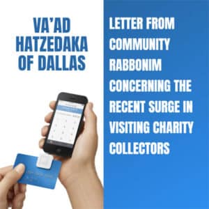 Letter from Community Rabbonim concerning the recent surge in visiting charity collectors