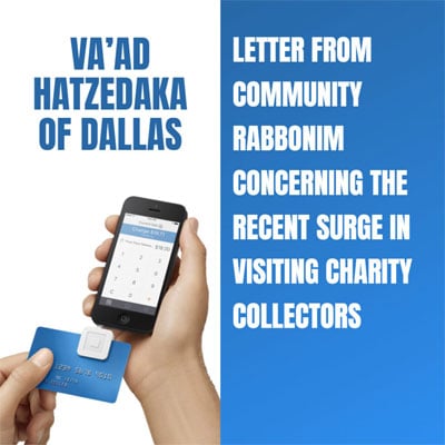 Letter from Community Rabbonim concerning the recent surge in visiting charity collectors