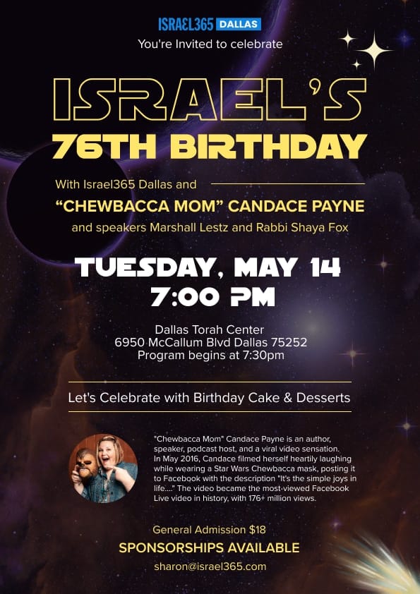 Celebrate Israel's 76th Birthday with 'Chewbacca Mom' Candace Payne!