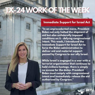 Rep. Beth Van Duyne from Texas, District 24 Supports Israel