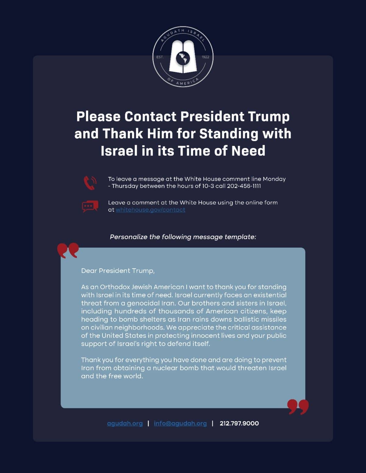 Please Contact President Trump and Thank Him for Standing with Israel in its Time of Need 2