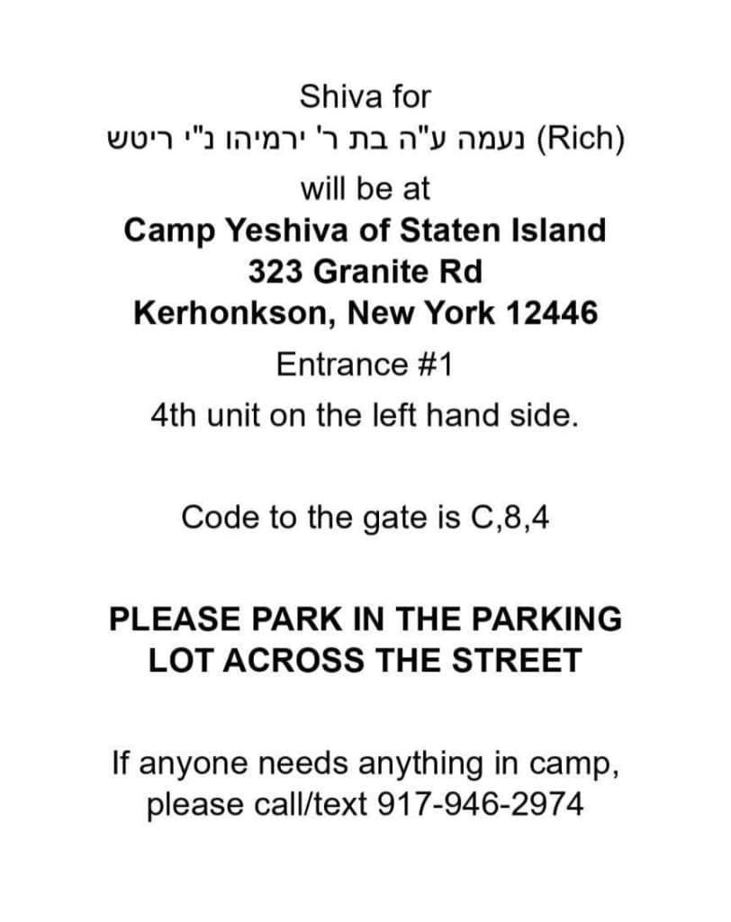 Updated with Shiva Info: Our Deepest Condolences to Rabbi Yaakov & Rebbetzin Susan Rich 1
